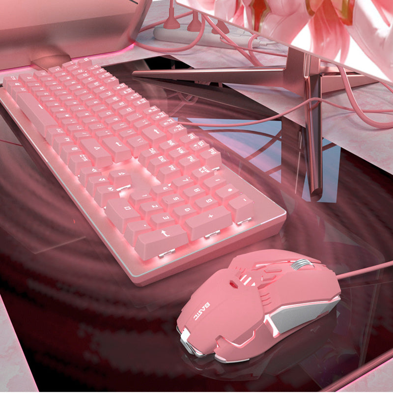 Pink Real Mechanical Keyboard And Mouse Set Girls Cute Gaming
