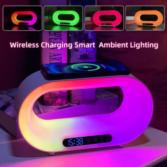 LED Night Light APP Control RGB Atmosphere Desk Lamp Smart Multifunctional Wireless Charger Alarm Clock