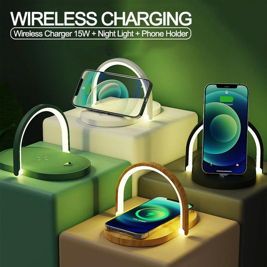 3 In 1 Foldable Wireless Charger Night Light Wireless Charging Station LED Reading Table Lamp