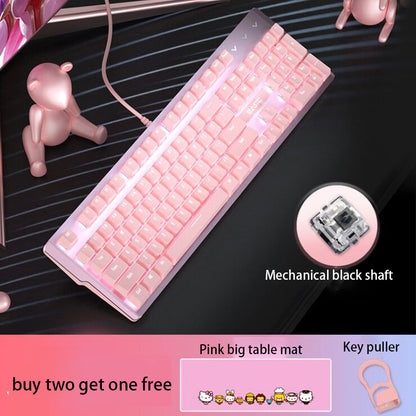 Pink Real Mechanical Keyboard And Mouse Set Girls Cute Gaming