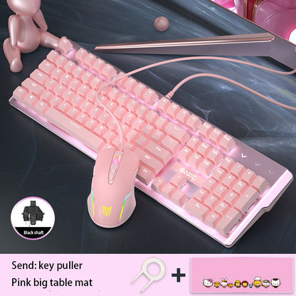 Pink Real Mechanical Keyboard And Mouse Set Girls Cute Gaming