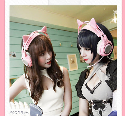 Gaming Headset USB 7.1 Virtual Surround Sound Headsets LED Cat Ear Headphones