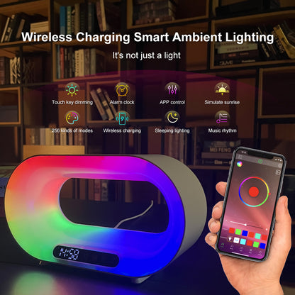 LED Night Light APP Control RGB Atmosphere Desk Lamp Smart Multifunctional Wireless Charger Alarm Clock