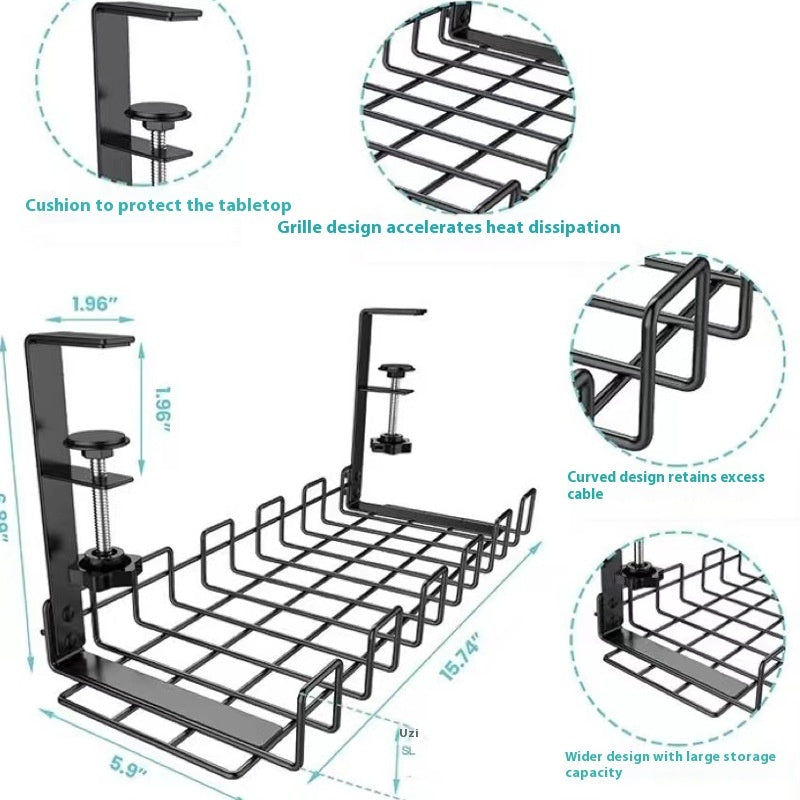 Iron Table Cable Management Rack Wire Storage Punch-free Finishing Rack