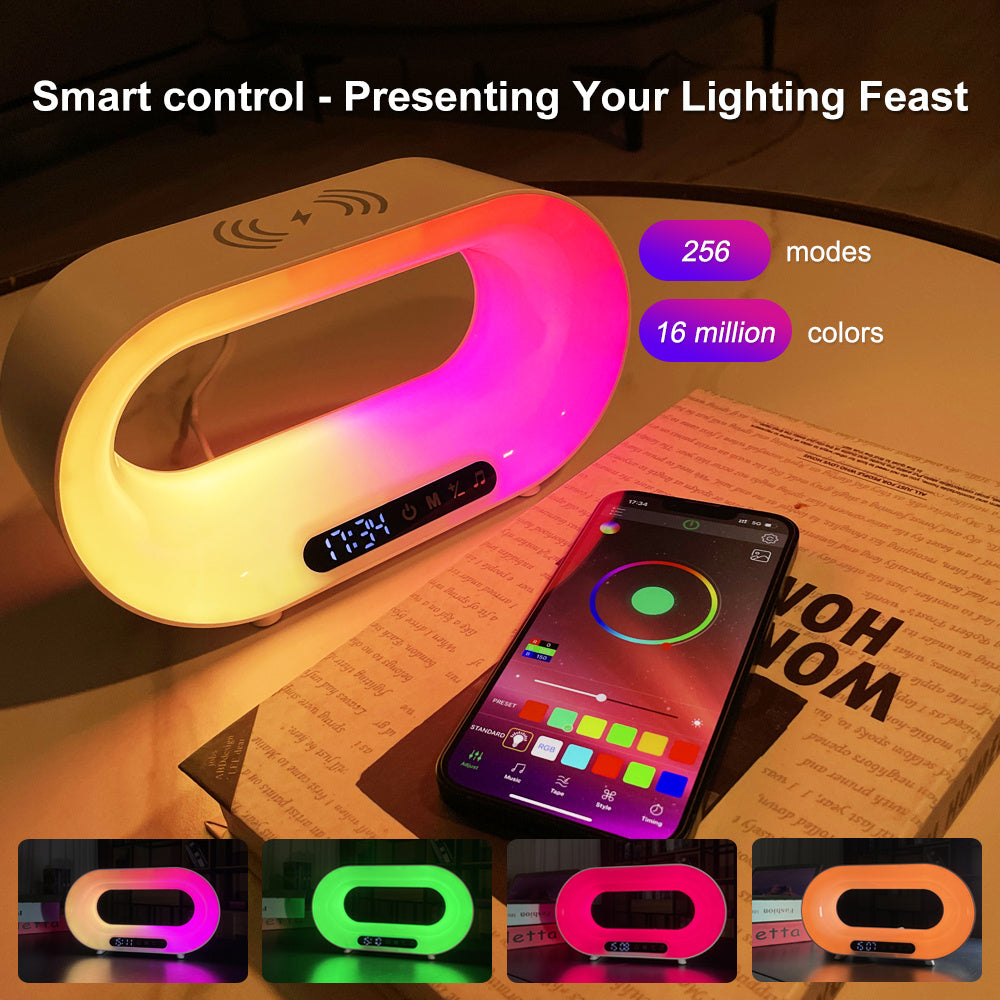 LED Night Light APP Control RGB Atmosphere Desk Lamp Smart Multifunctional Wireless Charger Alarm Clock