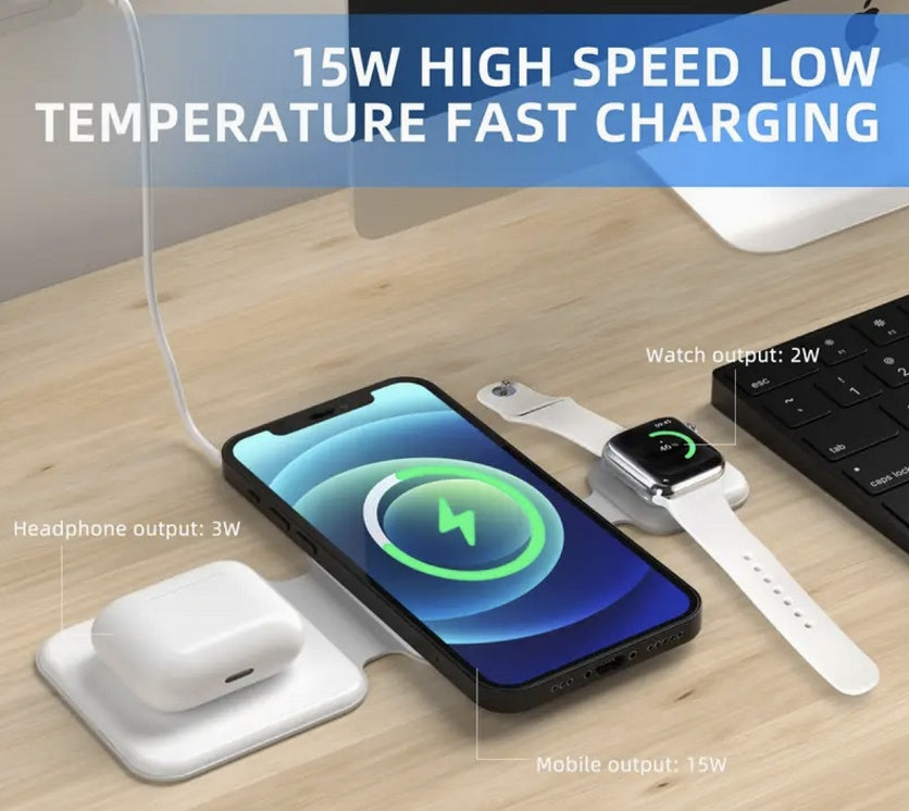 3 In 1 Magnetic Foldable Wireless Charger Charging Station Multi-device Folding